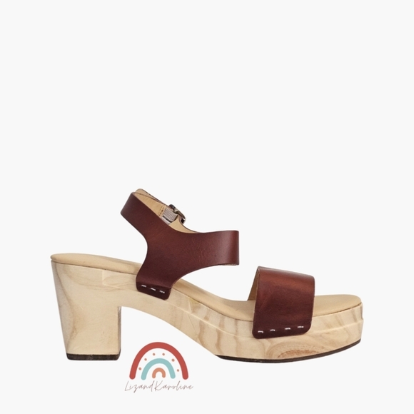 New! Nisolo All Day Open Toe Clog Leather Wood Chunky Platform Sandals in Brandy - Picture 6 of 16